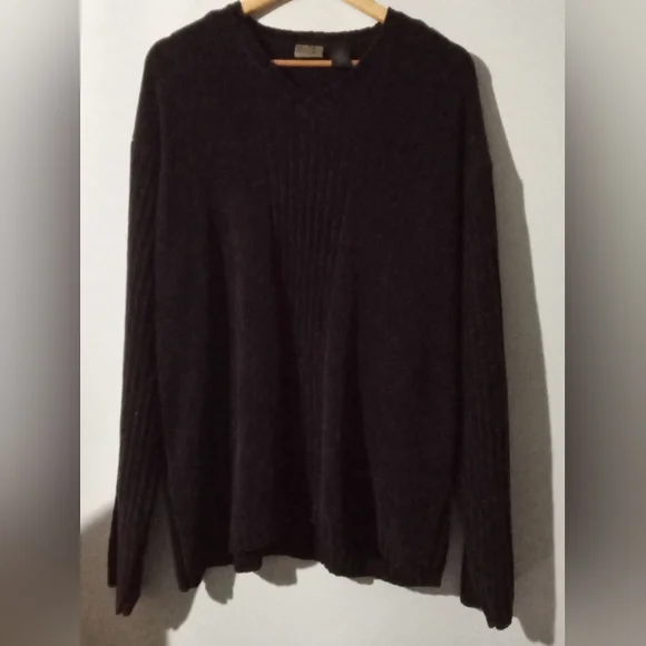 Axist Men's XL Dark Espresso Brown V-Neck Chenille Knit Sweater - Soft Texture - Picture 1 of 9